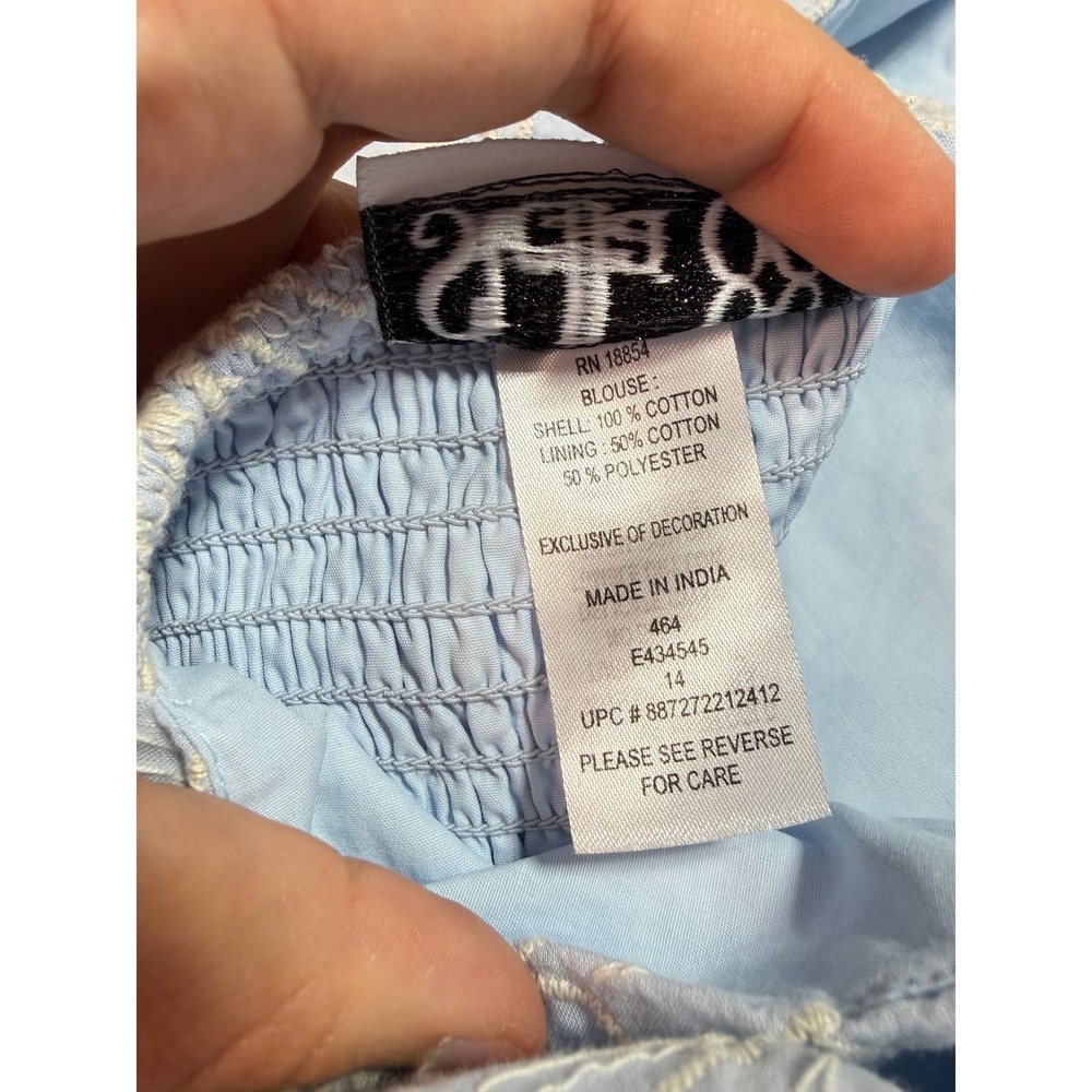 Blue Floral Eyelet Embroidered Flowers Crop Top Small Boho Cottagecore Casual - Picture 5 of 6